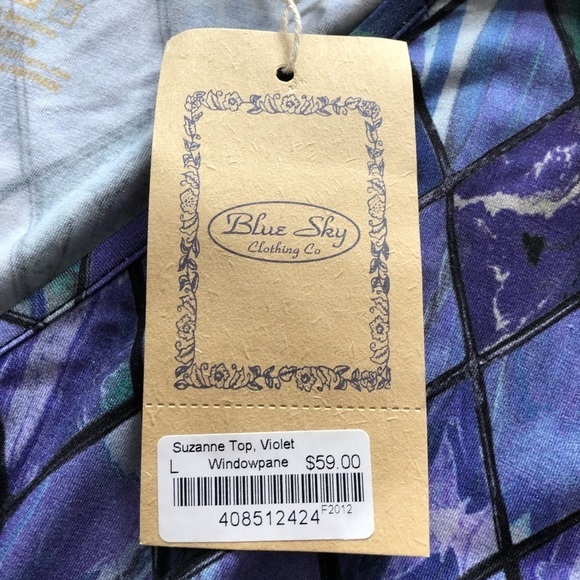 BLUE SKY Bamboo cross over neckline,purple blue diamond print blouse LARGE NWT - Picture 4 of 13